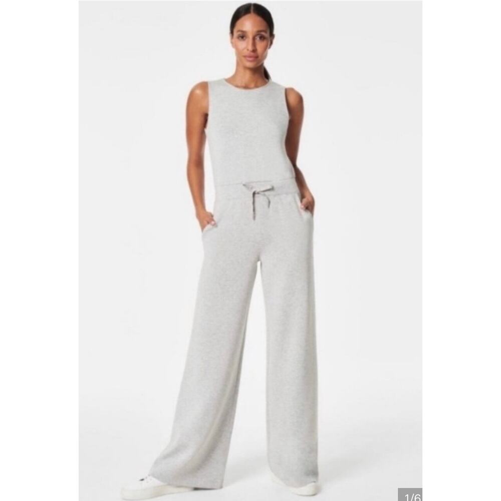 Spanx AirEssentials Jumpsuit 1X Grey Wide Leg Sleeveless Luxe  NWT Athleisure